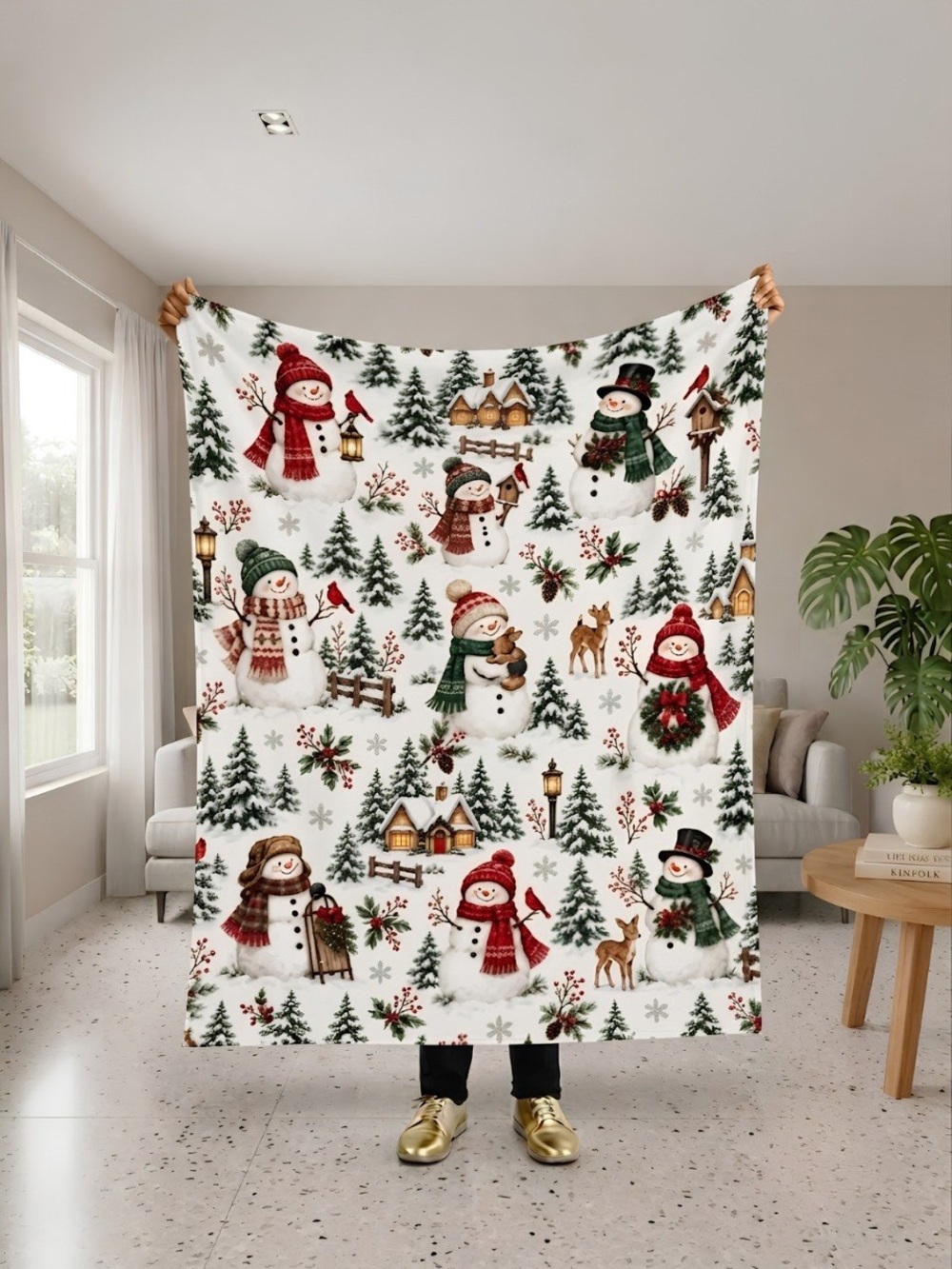 Cozy Holiday Snowman Blanket - Red & Green